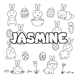 Coloriage prénom JASMINE - décor Paques
