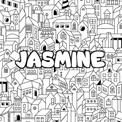 Coloriage prénom JASMINE - décor Ville
