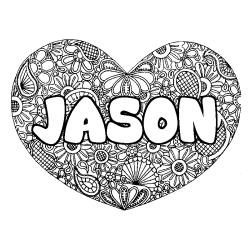 Coloriage pr&eacute;nom JASON - d&eacute;cor Mandala coeur