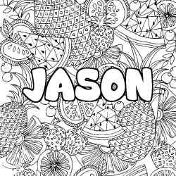 Coloriage pr&eacute;nom JASON - d&eacute;cor Mandala fruits
