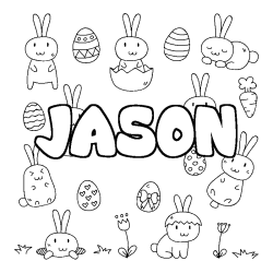 Coloriage pr&eacute;nom JASON - d&eacute;cor Paques