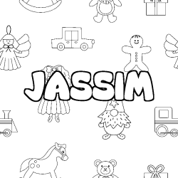 Coloriage prénom JASSIM - décor Jouets
