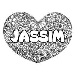 Coloriage pr&eacute;nom JASSIM - d&eacute;cor Mandala coeur