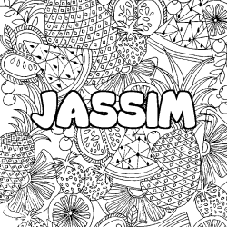 Coloriage pr&eacute;nom JASSIM - d&eacute;cor Mandala fruits