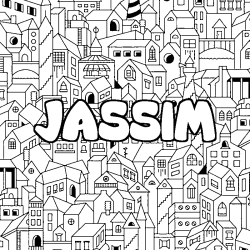 Coloriage prénom JASSIM - décor Ville