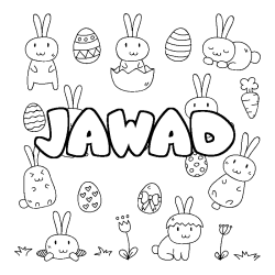 Coloriage pr&eacute;nom JAWAD - d&eacute;cor Paques