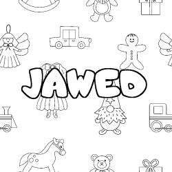 Coloriage prénom JAWED - décor Jouets
