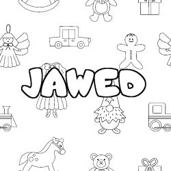 Coloriage pr&eacute;nom JAWED - d&eacute;cor Jouets