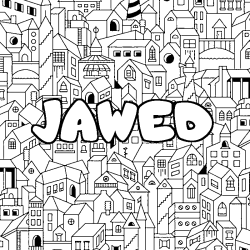 Coloriage prénom JAWED - décor Ville