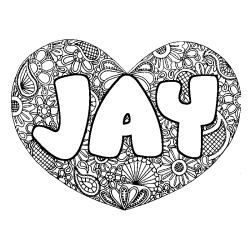 Coloriage pr&eacute;nom JAY - d&eacute;cor Mandala coeur