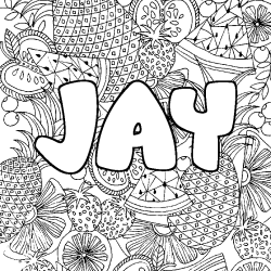 Coloriage pr&eacute;nom JAY - d&eacute;cor Mandala fruits