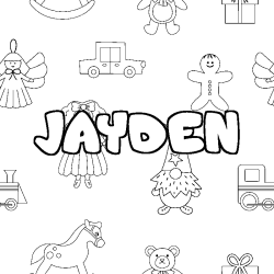 Coloriage pr&eacute;nom JAYDEN - d&eacute;cor Jouets
