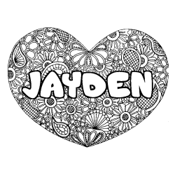 Coloriage pr&eacute;nom JAYDEN - d&eacute;cor Mandala coeur