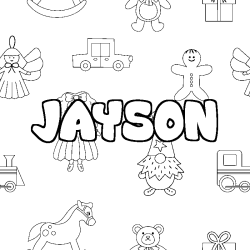 Coloriage prénom JAYSON - décor Jouets