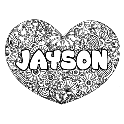 Coloriage pr&eacute;nom JAYSON - d&eacute;cor Mandala coeur
