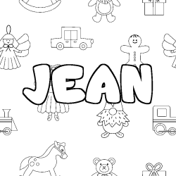 Coloriage prénom JEAN - décor Jouets