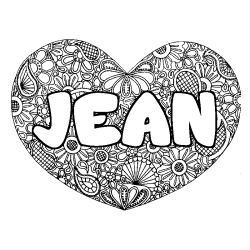 Coloriage pr&eacute;nom JEAN - d&eacute;cor Mandala coeur
