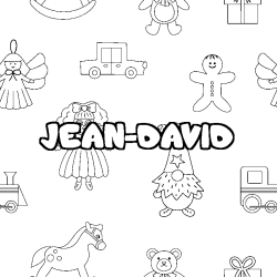 Coloriage prénom JEAN-DAVID - décor Jouets