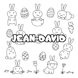 Coloriage prénom JEAN-DAVID - décor Paques