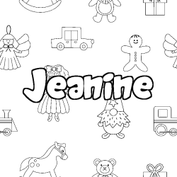 Coloriage prénom Jeanine - décor Jouets