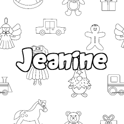 Coloriage pr&eacute;nom Jeanine - d&eacute;cor Jouets