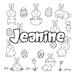 Coloriage prénom Jeanine - décor Paques