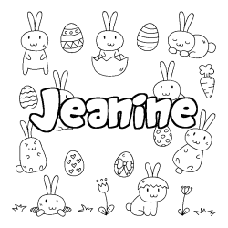 Coloriage pr&eacute;nom Jeanine - d&eacute;cor Paques