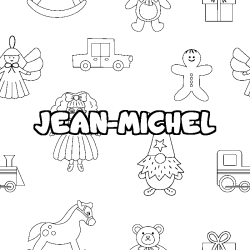 Coloriage prénom JEAN-MICHEL - décor Jouets