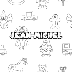 Coloriage pr&eacute;nom JEAN-MICHEL - d&eacute;cor Jouets