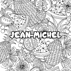 Coloriage pr&eacute;nom JEAN-MICHEL - d&eacute;cor Mandala fruits
