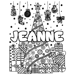 Coloriage JEANNE - d&eacute;cor Sapin et Cadeaux
