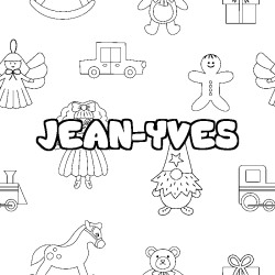 Coloriage pr&eacute;nom JEAN-YVES - d&eacute;cor Jouets