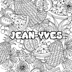 Coloriage pr&eacute;nom JEAN-YVES - d&eacute;cor Mandala fruits