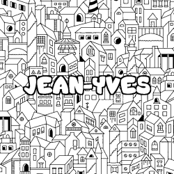 Coloriage pr&eacute;nom JEAN-YVES - d&eacute;cor Ville