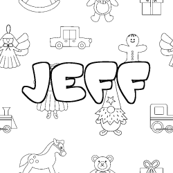 Coloriage prénom JEFF - décor Jouets