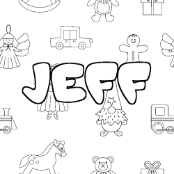 Coloriage pr&eacute;nom JEFF - d&eacute;cor Jouets