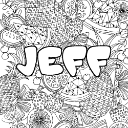 Coloriage prénom JEFF - décor Mandala fruits
