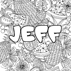 Coloriage pr&eacute;nom JEFF - d&eacute;cor Mandala fruits