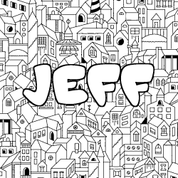 Coloriage prénom JEFF - décor Ville