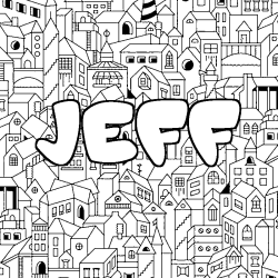Coloriage pr&eacute;nom JEFF - d&eacute;cor Ville