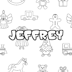 Coloriage prénom JEFFREY - décor Jouets
