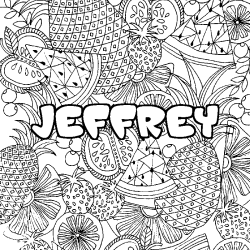 Coloriage pr&eacute;nom JEFFREY - d&eacute;cor Mandala fruits