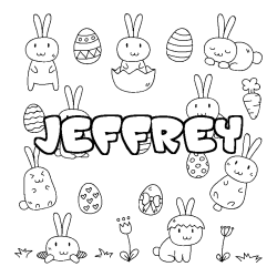 Coloriage pr&eacute;nom JEFFREY - d&eacute;cor Paques