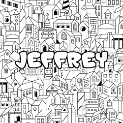 Coloriage prénom JEFFREY - décor Ville