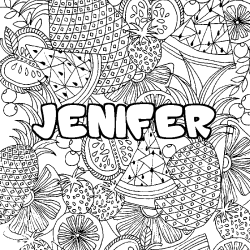 Coloriage pr&eacute;nom JENIFER - d&eacute;cor Mandala fruits