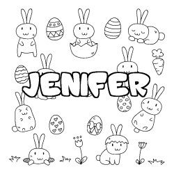 Coloriage pr&eacute;nom JENIFER - d&eacute;cor Paques