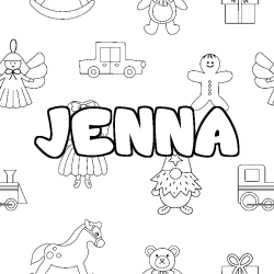 Coloriage prénom JENNA - décor Jouets