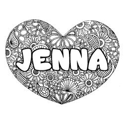 Coloriage prénom JENNA - décor Mandala coeur