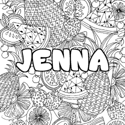 Coloriage prénom JENNA - décor Mandala fruits