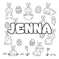 Coloriage pr&eacute;nom JENNA - d&eacute;cor Paques